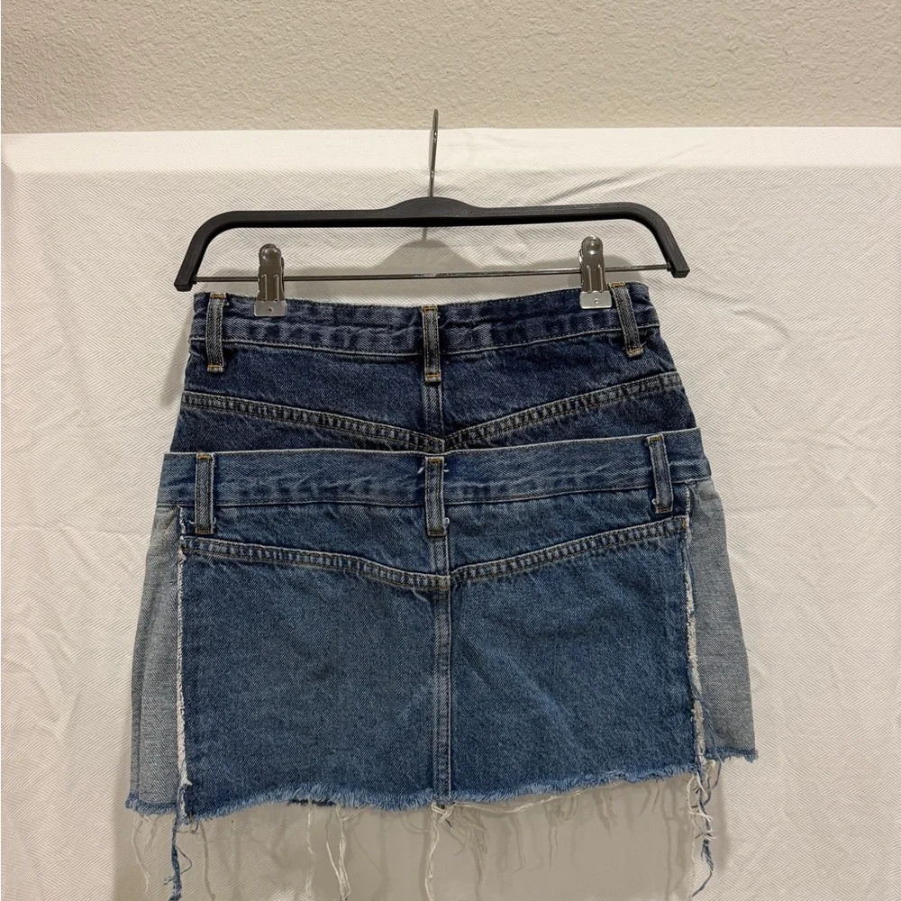 Zara Two-Tone Denim Mini Skirt with White Side Panels - Picture 3 of 3